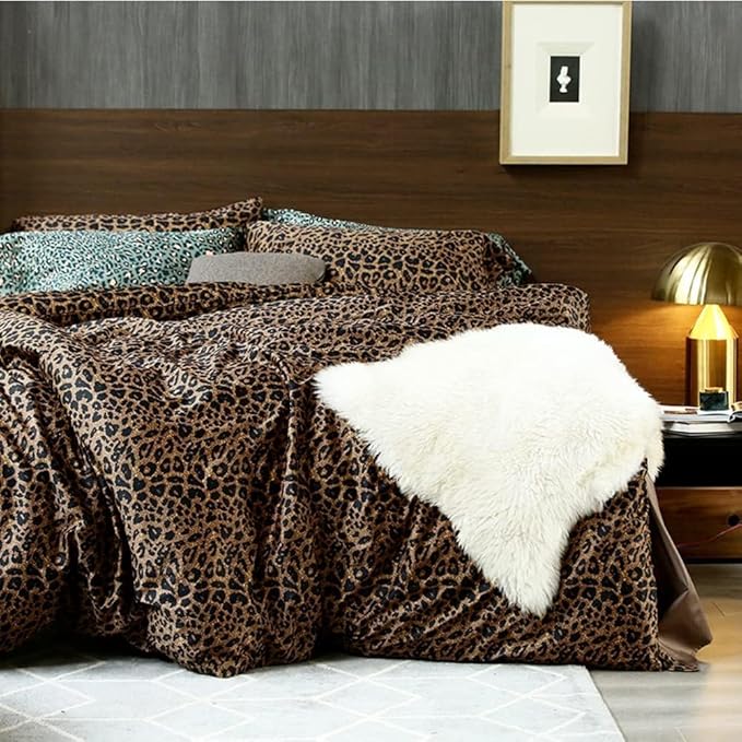 mixinni Animal Cheetah Comforter Set King 3 Pieces Leopard Print Comforter Sexy Soft Fluffy Brown/Black Floral Printed Pattern Bed Set with 2 Pillowcases for All Season-King Size
