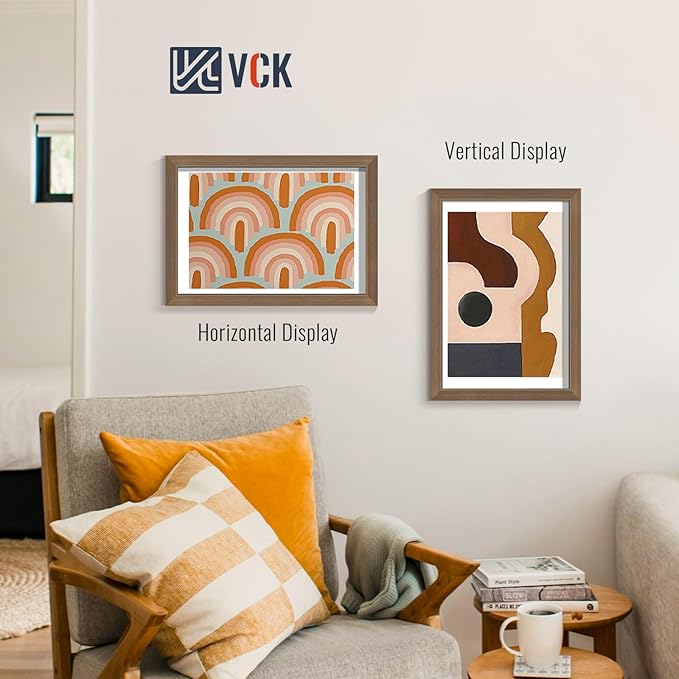 VCK 13x19 Brown Picture Frames 3 Pack, High-End Wood Wide Border Poster Frame, Multi-Directional Display Family Photos, Office Prints, Studio/Gallery/Home Artwork