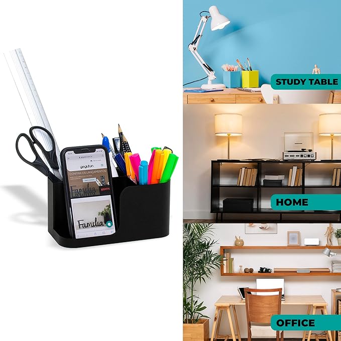 GEGUTON Cell Phone and Pencil Holder for Desk – Solid Wood and Steel, Functional Design – Organizes Accessories, Workspaces, Ideal Gift for Home or Office – Basic Collection