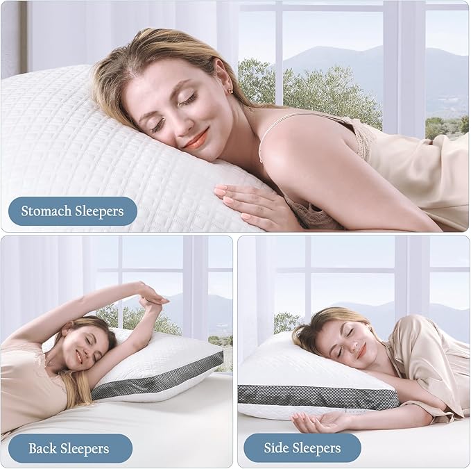 Tencel Standard Bed Pillows, Shredded Memory Foam Pillows, Adjustable Bed Pillow for Sleeping, 18"x26"Cooling Tencel Circular Knit Pillows for Side, Back, Stomach Sleepers（Pack of 1）