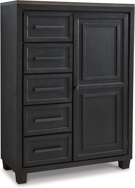 Signature Design by Ashley Foyland Contemporary Door Chest with Felt-Lined Top Drawer, Black