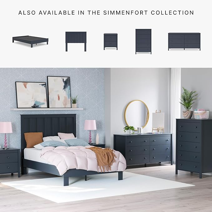 Signature Design by Ashley Simmenfort Farmhouse Panel Headboard with Matte Finish, Twin, Blue