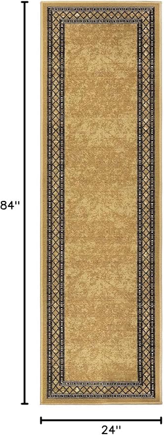 Antep Rugs Alfombras Modern Bordered 2x7 Non-Skid (Non-Slip) Low Profile Pile Rubber Backing Indoor Area Runner Rugs (Brown, 2' x 7')