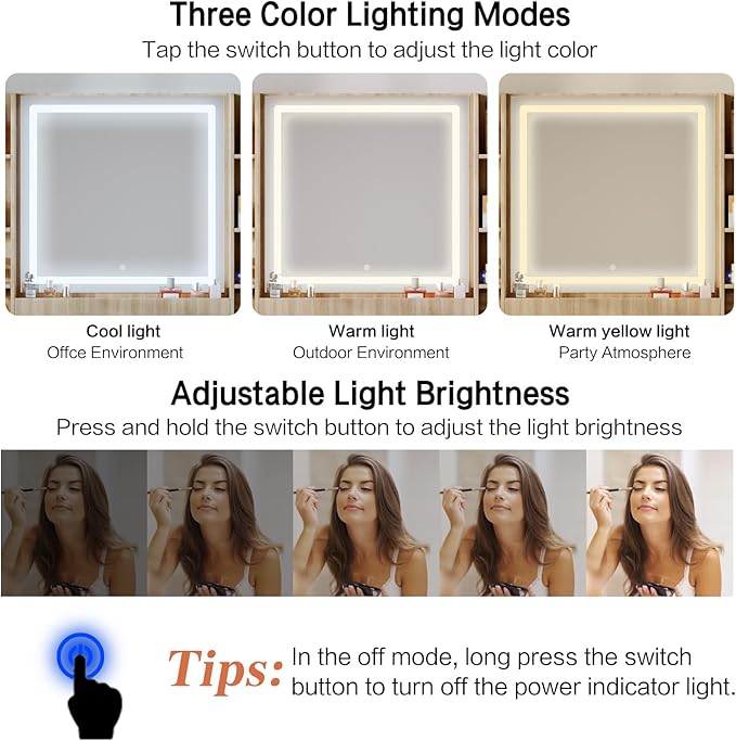 43" Makeup Vanity Desk with Mirror and Lights, & Power Outl, Glass Top Big Vanity Table with 9 Drawers& 8 Storage Shelves, Dressing Table Set with Chair for Bedroom, White+Oak