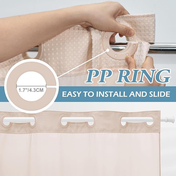 Blush Pink Stall No Hook Shower Curtain with Snap in Liner,230GSM Waffle Weave Shower Curtains for Bathroom,54W x 80H