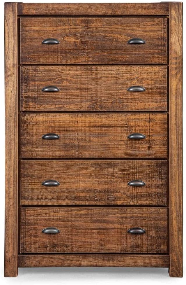 Grain Wood Furniture Montauk 5-Drawer Chest, Solid Wood with a Rustic Walnut Finish