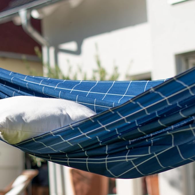 LA SIESTA® - Large Double Brisa Classic Hammock & Elipso Stand - Larch Wood Hammock Stand - Weather & Tear Resistant - Backyard Outdoor Hammock with Stand - 2-Person, Max 355 Lbs, Marine