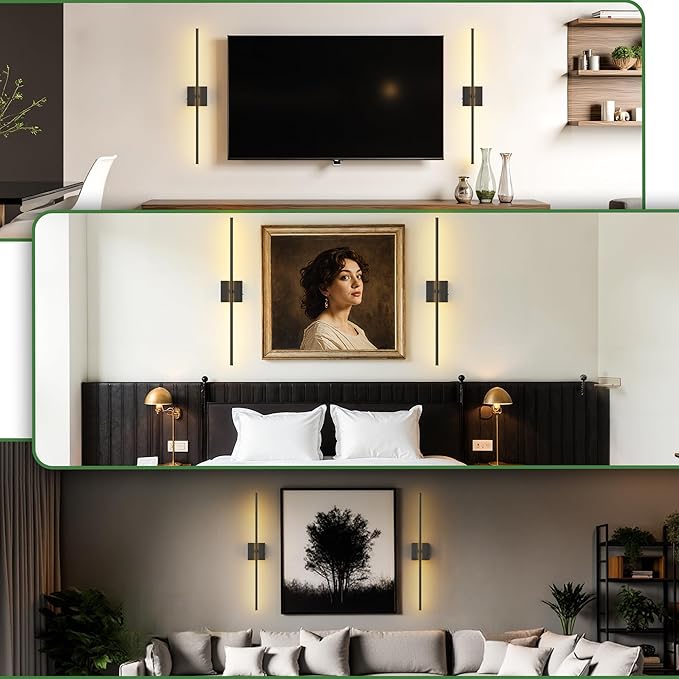 DORESshop Battery Operated Wall Sconces Set of Two with Remote Control, Rechargeable Wall Sconce, 350°Rotate Dimmable Wireless Wall Sconce for Living Room, Hallway, Bedroom, 31.6 Inch, Black(2 Pack)