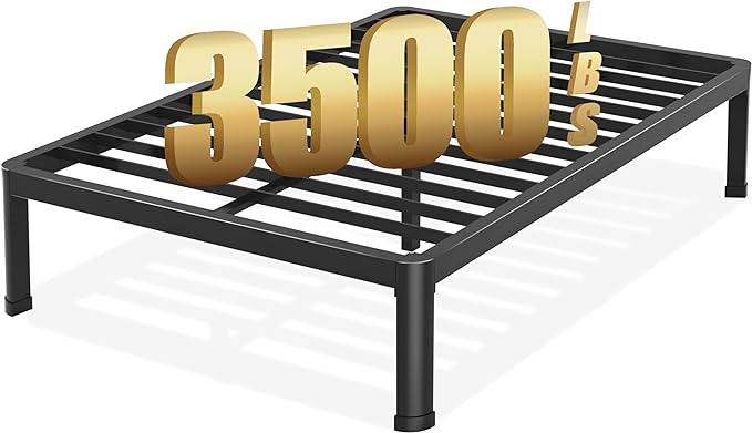 Full Bed Frame with Round Corner Edge Legs, 14 Inch Heavy Duty Support 3500 lbs Metal Platform Bed Frame Full Size, No Box Spring Needed/Noise Free/Non-Slip/Steel Slat Support
