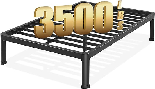 Full Bed Frame with Round Corner Edge Legs, 14 Inch Heavy Duty Support 3500 lbs Metal Platform Bed Frame Full Size, No Box Spring Needed/Noise Free/Non-Slip/Steel Slat Support