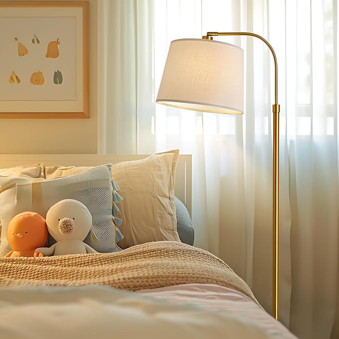 Oneach 62" Gold Floor Lamp for Living Rooms Tall Arc Standing Lamps for Bedrooms Industrial Corner Nursery Girls Kid Vintage Mid-Century Modern Reading Light Office Antique Brass Shade Lantern