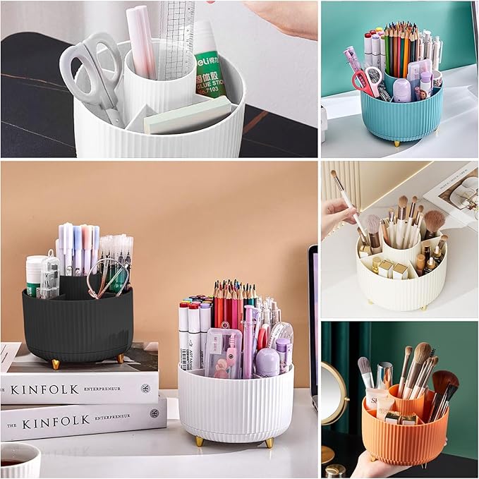 DASITON Large Capacity Makeup Brush Holder,360° Rotating Makeup Organizer,5 Slot Makeup Brushes Cup,for Vanity Decor,Bathroom Countertops,Desk Storage Container,Cosmetic Display cases(Black)