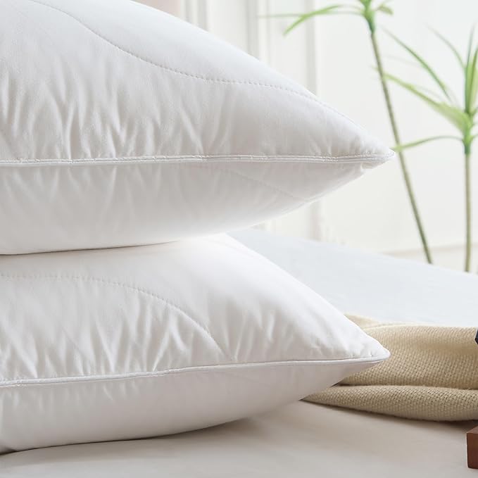 Three Geese White Goose Feather Down Pillows Standard Size Set of 1-100% Cotton, Medium Firm,Soft Support