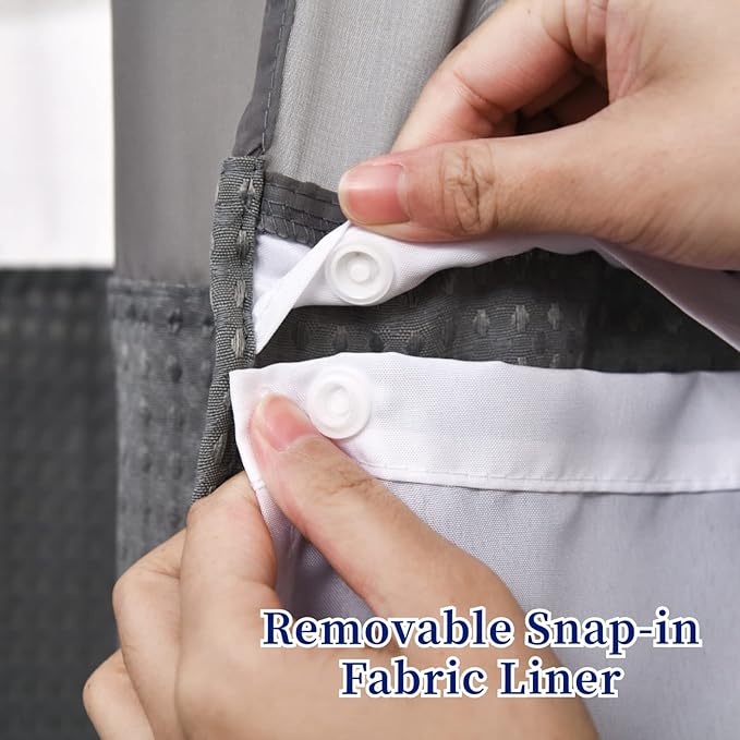 No Hooks Required Waffle Weave Shower Curtain with Snap in Liner-Hotel Grade Waterproof & Mesh Top Window Spa Like Bath Curtain Machine Washable Heavy Duty 71Wx74L(Grey)