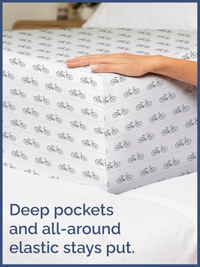 Kids Bikes Queen 4 Piece Sheet Set - Boys, Girls, Teens, Toddler - Easy Fit Deep Pockets - Breathable, Hotel Quality Bedding Sheets - Machine Washable - Wrinkle Free - Cute, Cozy, Soft - CGK Linens
