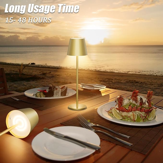 Aipsun 2 Pack Gold Table Lamp LED Modern Rechargeable Portable Table Light 6200mAh Battery Powered Table Lamp 3 Color Temperature Stepless Dimming Cordless Touch Lamps