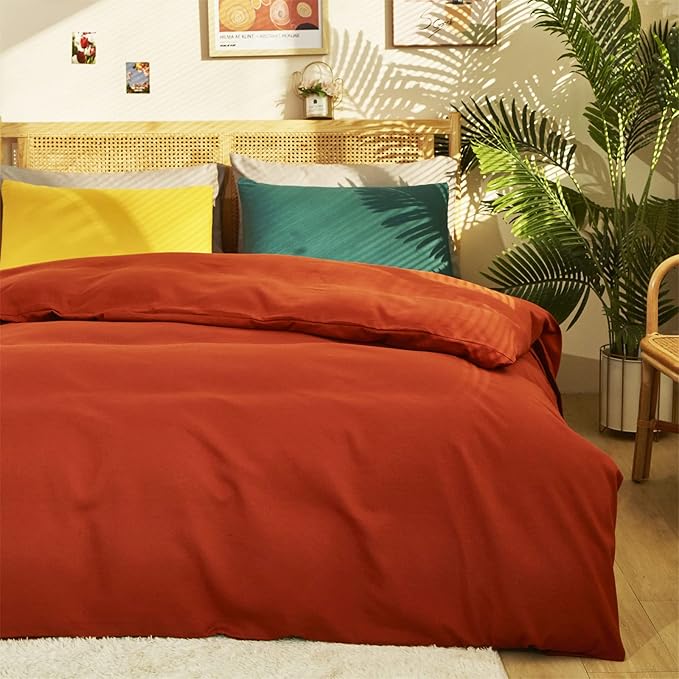 CLOTHKNOW Burnt Orange Full Comforter Set 3Pcs Rust Bedding Comforter Sets Soft Terracotta Comforter Caramel Comforter with 2 x Pillowcases