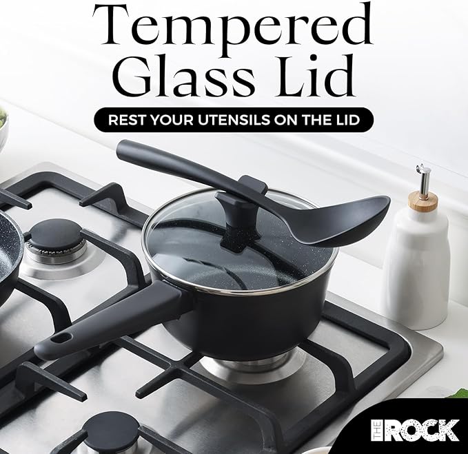 THE ROCK SOHO Nonstick Saucepan with Lid, 2 Quarts Small Pot with PPG Quantum2 Coating – Durable for Urban Kitchens, Nothing Sticks, Never Warps, Lasts Longer, Induction Compatible, PFOA-Free, Black