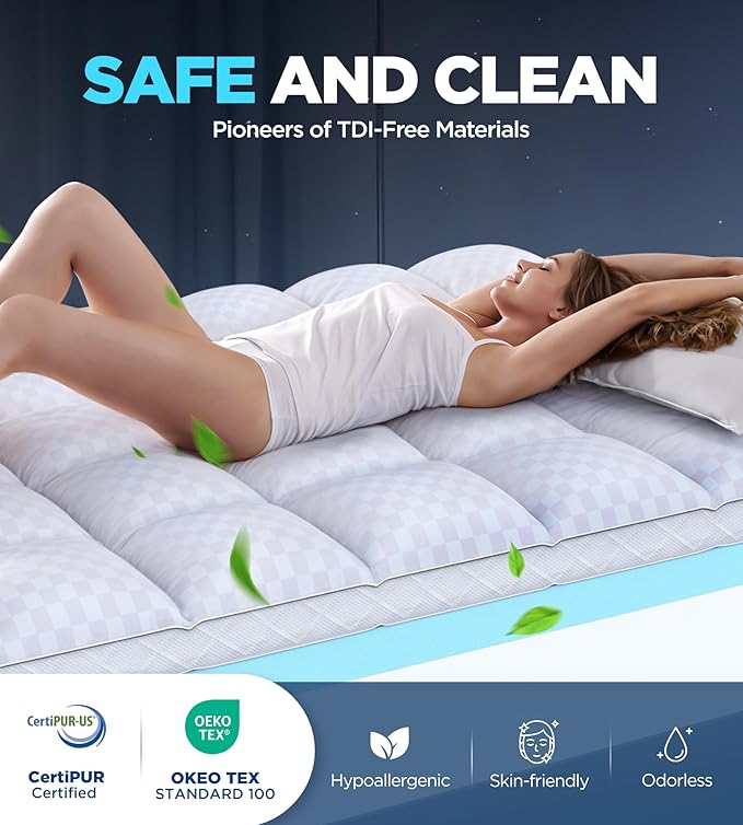 Dual Layer Memory Foam Mattress Topper for Pain Relief with 2X Support, 2" Fluffy Pillow Top Twin Mattress Topper Plus 2" Odor-Free Cooling Gel Memory Foam Ultra Comfort Mattress Pad Cover