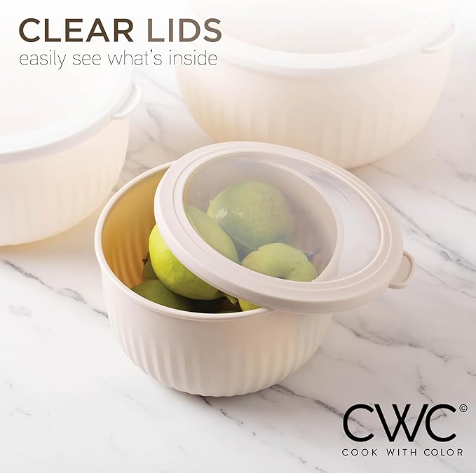 COOK WITH COLOR Prep Bowls with Lids- Wide and Deep Nesting Plastic Small Mixing Bowl Set with Lids, 12 Piece Set - Deep Bowls, Brown