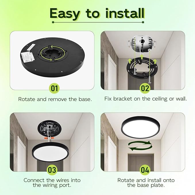 hykolity 9 Inch Selectable CCT LED Round Flat Panel Light, 18W 1800LM 3000K/4000K/5000K, Edge-Lit Flush Mount Ceiling Light Fixture for Kitchen, Bedroom, Laundry and Closet Room, Black