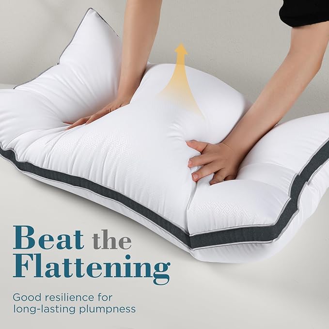 viewstar Bed Pillows Standard Size Set of 2, Hotel Cooling Down Alternative Gusseted Pillows for Side, Back, or Stomach Sleepers, Dark Grey