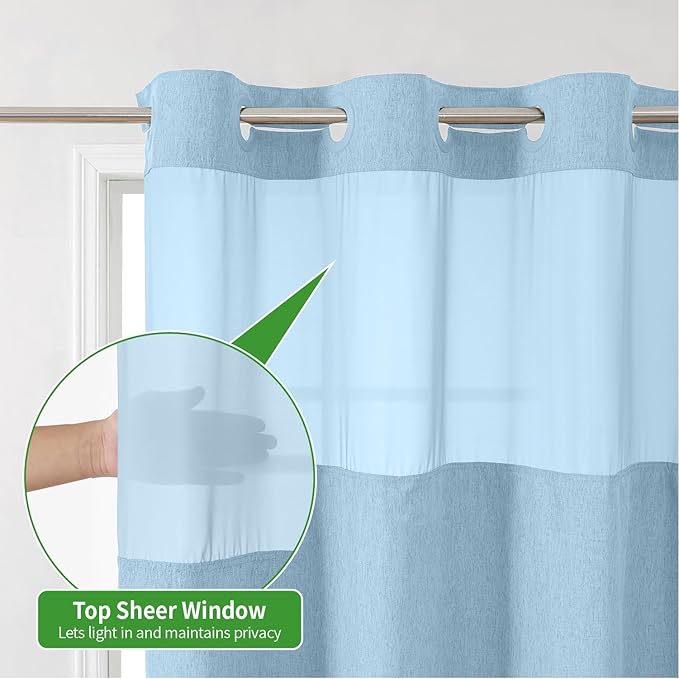 Stall No Hooks Needed Linen Textured Shower Curtain with Snap-in Fabric Liner Set,Hotel Luxury Decor Farmhouse Shower Curtains for Bathroom,Waterproof & Washable,54Wx80H,Fog Blue