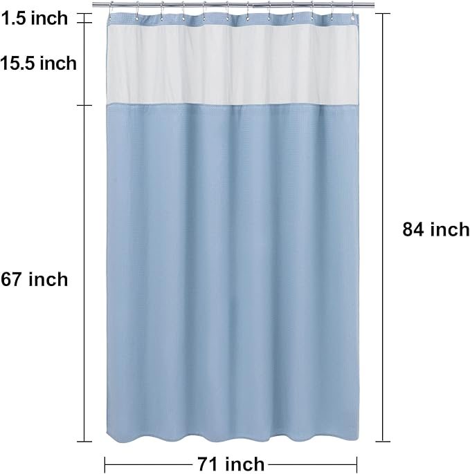 N&Y HOME Extra Long Waffle Weave Shower Curtain with Snap-in Fabric Liner & Hooks Set - 71" x 84", Hotel Style & Mesh Top Window, Machine Washable to Easy Clean - 71x84 Inches, Blue