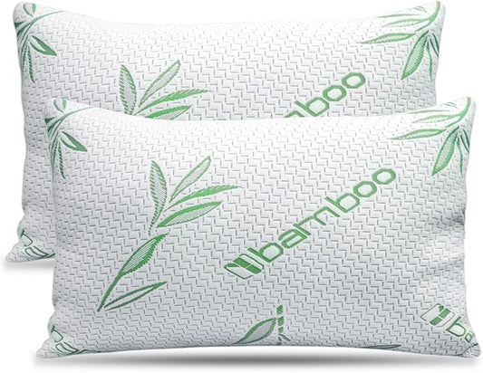 2 Pack Queen Size Rayon Derived from Bamboo Pillow, Cooling Shredded Memory Foam Bed Pillows Sets for Back, Stomach, Side Sleepers, Adjustable to Soft / Firm, Washable Cover, Queen (Pack of 2)
