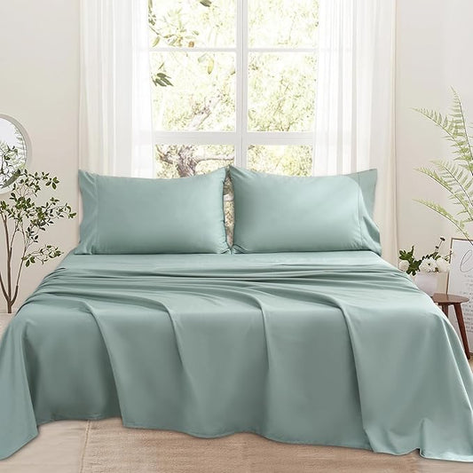 Bedlifes 1000 Thread Count 100% Egyptian Cotton Queen Size Sheets Set - Sateen Soft Silky Breathable Luxury Cooling 4 Pieces (Sage Green)