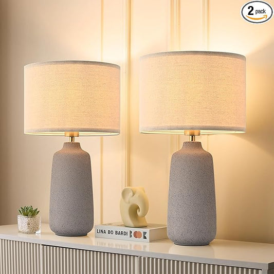 Earth Brown Ceramic Table Lamp Set of 2 Tall 22in Lamps for Living Room End Table Bedroom Farmhouse Rustic Lamp Set Bedside Nightstand Lamps Set of Two Side Table Lamps, 22IN