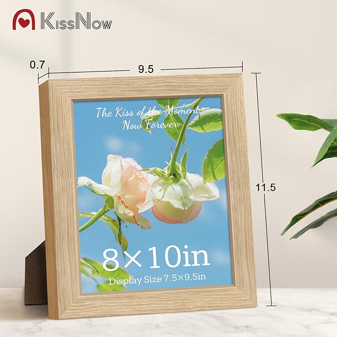 8x10 Picture Frame 4 Pack, Natural Oak Wood Gallery Photo Frame, Wall Hanging or Tabletop Display