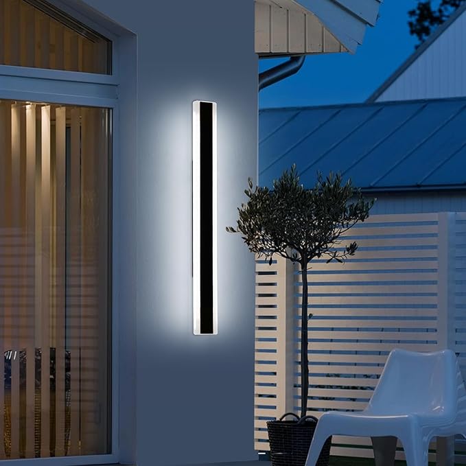 Mikeru 31.4inch Long Led Wall Light, 6000k Cool White Modern Outdoor Wall Light Ip65 Waterproof Black Acrylic Porch Exterior Lighting Fixtures, Exterior Wall Mount Lights for Garage Front Door