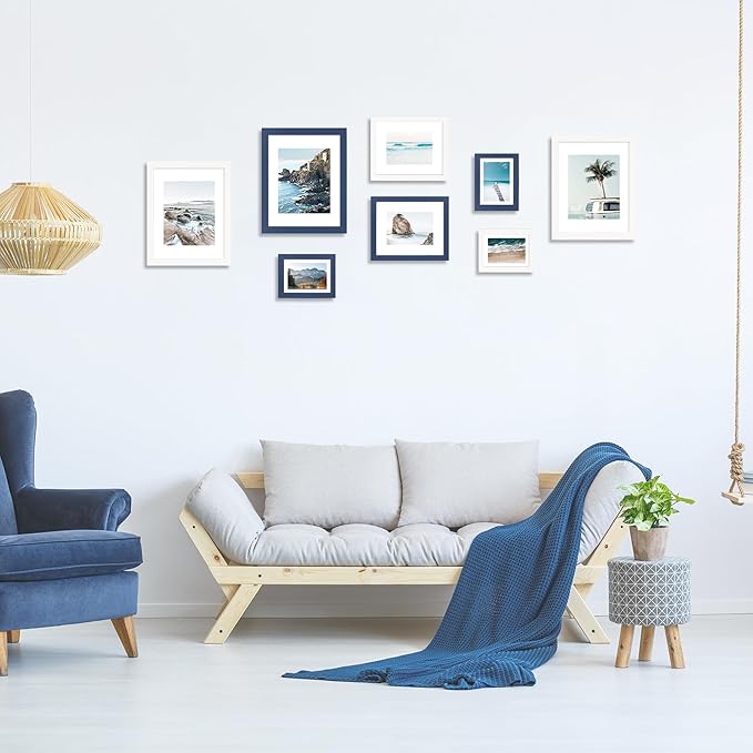 8x10 Picture Frame Set of 4, High Definition Real Glass, Display Pictures 5x7 with Mat or 8x10 Without Mat, Gallery Wall Hanging or Tabletop Photo Frames, White