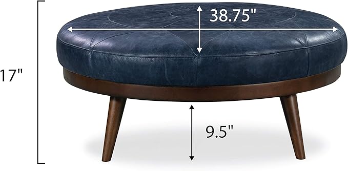 POLY & BARK Gio Modern Leather Ottoman Pouf (Midnight Blue)