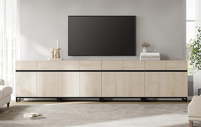 WAMPAT Modern TV Stand for TVs up to 120 inch, 4 in 1 Wood Entertainment Center TV Console Table with Adjustable Shelves and Metal Base for Living Room,Bedroom,Light Oak