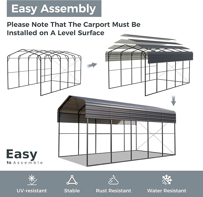 GREEN PARTY 14 x 25 ft Metal RV Carport Kits with Galvanized Steel Roof, Heavy Duty 2 Car Outdoor Car-Shed Canopy, Car Tent Metal Garage Shelter for RV, SUV, Truck, Tractors and Boats, Gray