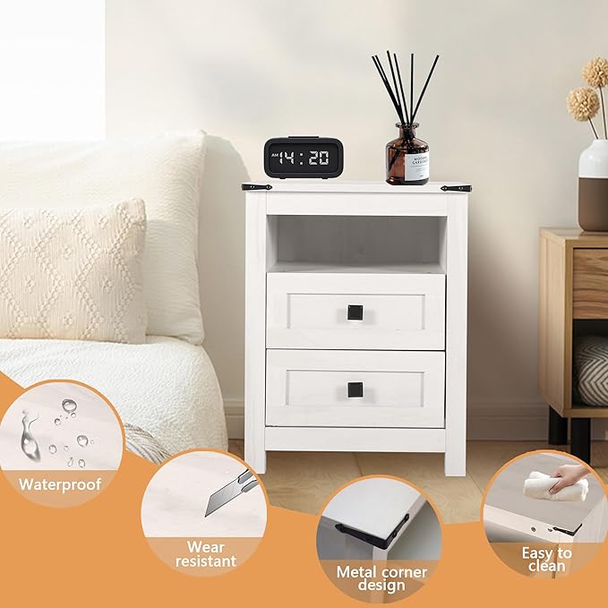 Farmhouse 6 Drawer Dresser & 2 Nightstand Sets for Bedroom, Wooden Dresser with Metal Handle for Bed Room, Hallway, Light Beige Rustic Oak