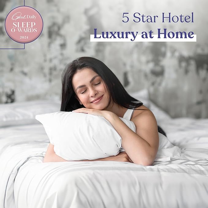 FluffCo Zen Fluff Down Standard/Queen Pillow with 600 Fill Power White Duck Down Stomach Sleeper Pillows - Luxury Hotel Quality 300 Thread Count - 100% Cotton Feather Pillows (Queen Size 1 Pack)