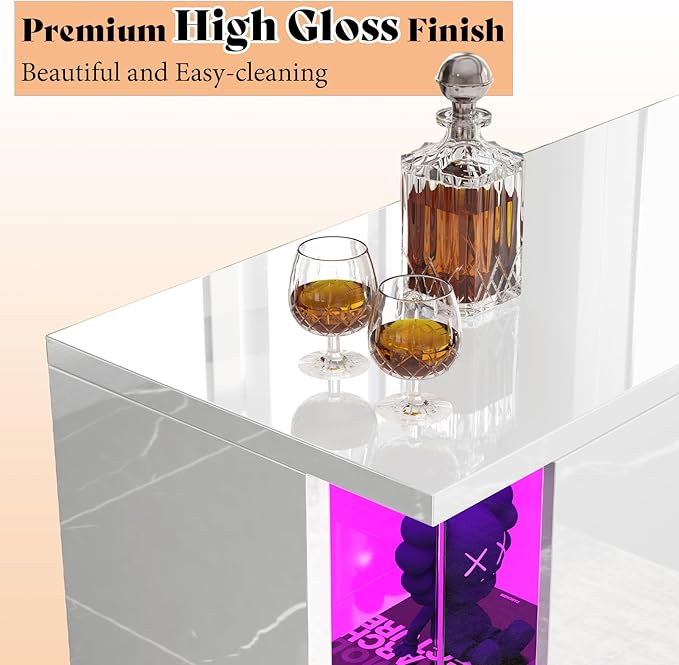 AMERLIFE High Gloss Fireplace TV Stand with 36" Fireplace, 70" LED Lights Entertainment Center with Flip Doors & Corner Glass Decor, Modern Console Table for TVs up to 80", Living Room, White