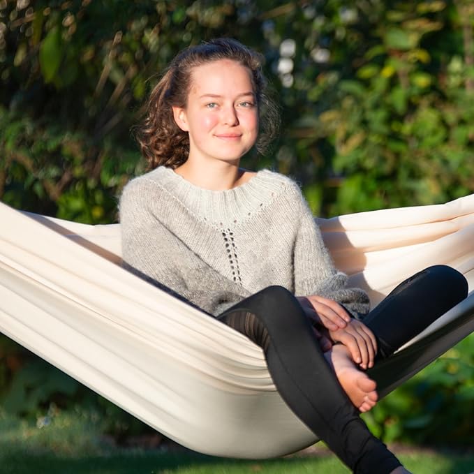 LA SIESTA Brisa Classic Hammock with Suspension Tree Straps, Handmade, Weather-Resistant, Tear-Resistant Hammock for Indoor & Outdoor Relaxation, Size-Double - Vanilla