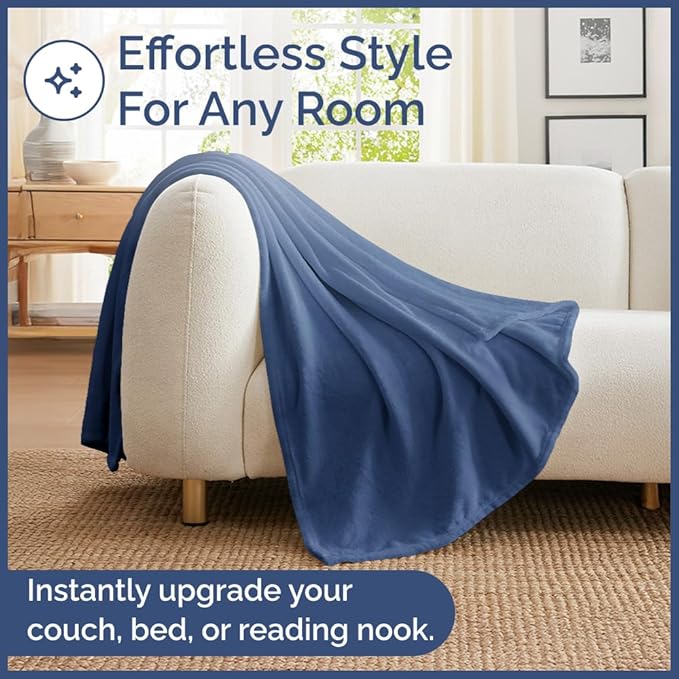 Ultra Soft Fleece Blanket Throw Size - Flannel Fleece Luxury Throw Blanket - Lightweight for Couch Bed Chair - Thick, Warm & Breathable - All Season Cozy Anti-Static Microplush Bedding, Washed Blue