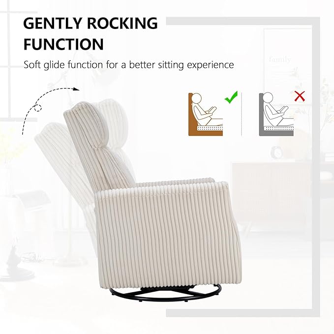 CANMOV Swivel Rocker Chair Set of 2, Swivel Accent Chair with High Back and Arms, Corduroy Glider Chair Swivel Chairs for Living Room Bedroom Nursery, Beige