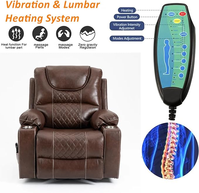 Oversized Power Lift Recliners, Lift Recliner Chairs with Heat and Massage for Elderly, Comfortable Extra Wide Recliner Features Cup Holder for Big and Tall Men (Brown Leather)