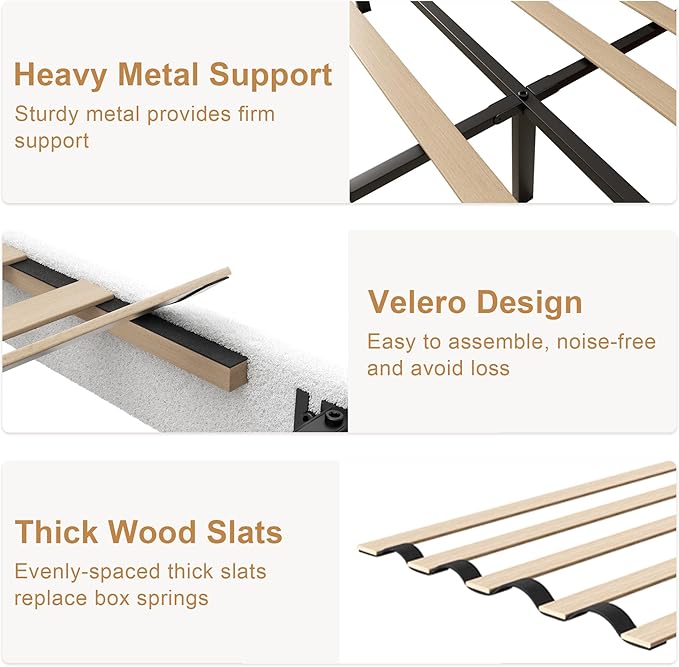 Full Size Boucle Platform Bed Frame, Anti-Collision Soft Rounded Corners, Adjustable Headboard, No Box Spring Needed, Easy Assembly, Noise Free, White