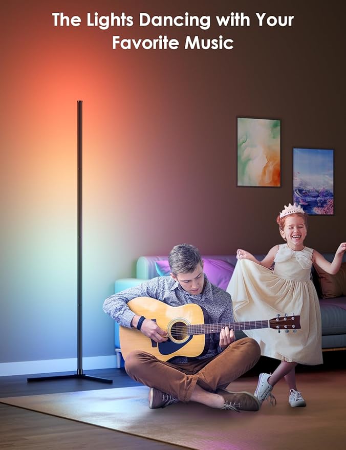 2PCS RGB Corner Floor Lamp, 64.5" RGB Color Changing Led Floor Lamp for Living Room APP and Remote Modern Light Bar with Music Sync and 16 Million Colors Dimmable Ambient Lighting for Bedroom