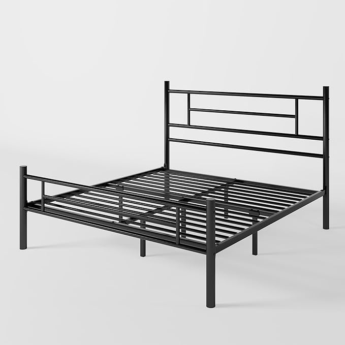 Allewie 14 Inch Full Size Metal Platform Bed Frame with Headboard and Footboard, Underbed Storage, Strong Metal Slats Support, Mattress Foundation, No Box Spring Needed, Easy Assembly, Black