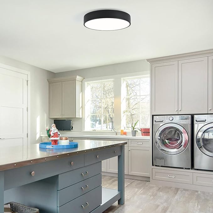 Modern Flush Mount Ceiling Light, 3-Lights Round Black Ceiling Light Fixtures, Minimalistic Ceiling Lamp Acrylic Shade Lighting Fixture for Bedroom Laundry Room Living Room Hallway(15.8")