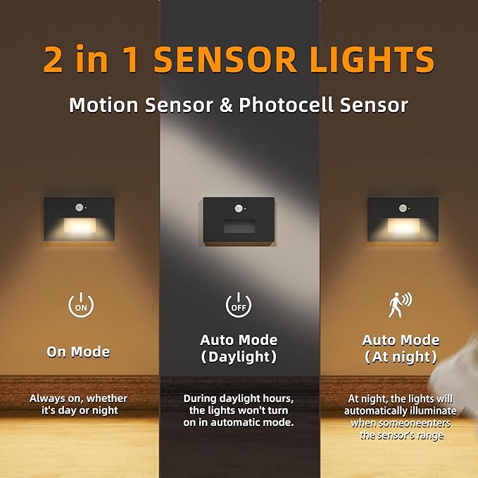 Motion Sensor Stair Lights Indoor Outdoor,Dimmable Motion Activated Step Lamp 3000K/4000K/6000K,Hardwired 120V 3W IP65 Waterproof Outside Stairway Lights,Led Staircase Light- Black