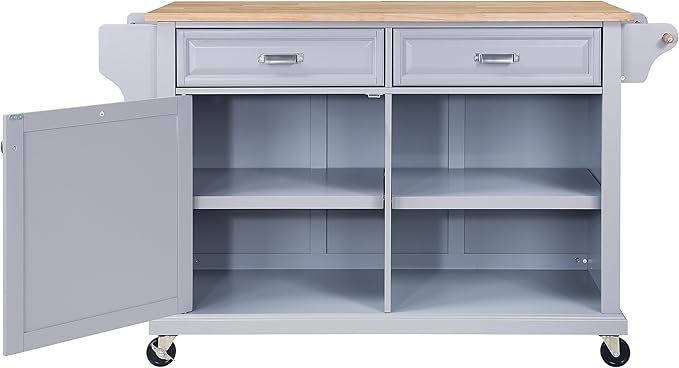 Mobile Kitchen Island on 5 Universal Wheels, Greenguard Gold Certified, Stationary Storage Island with 5 Wood Cabinet Feet, Utility Kitchen Island Cart with Drop-Leaf and Storage for Kitchen (Gray)